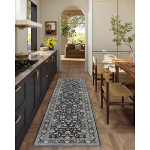Washable Runners for Hallways Kitchen Rug: 2'x6' Runner Rugs Stain Resistant Non Slip Low Pile Boho Carpet Runners for Hallways Bedroom Entryway Indoor Beside Bathroom Laundry Room (Black)