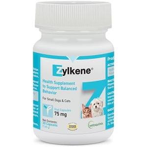 Vetoquinol Zylkene Calming Support Supplement for Small Dogs and Cats, Helps Promote Relaxation and Reduce External Stress Factors, Daily Behavioral Support and Anxiety Relief for Dogs and Cats, 75mg, Pack of 12, exp 03/2028