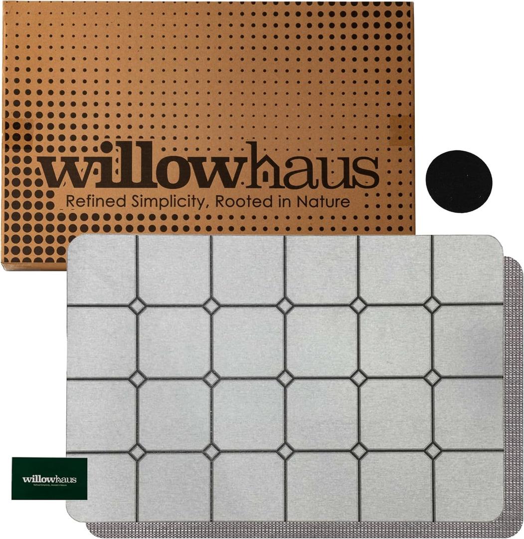 Diatomite Stone Bath Mat - Ultra-Absorbent 15"x24" Grey Foot Pad for Fast Drying | Water Absorption Technology | Sleek Mat Design