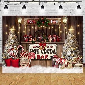 Christmas Hot Cocoa Backdrop for Photography - Candy Shop Scepter & Tree Decor Background - Winter Xmas Party Decoration, 6x4ft