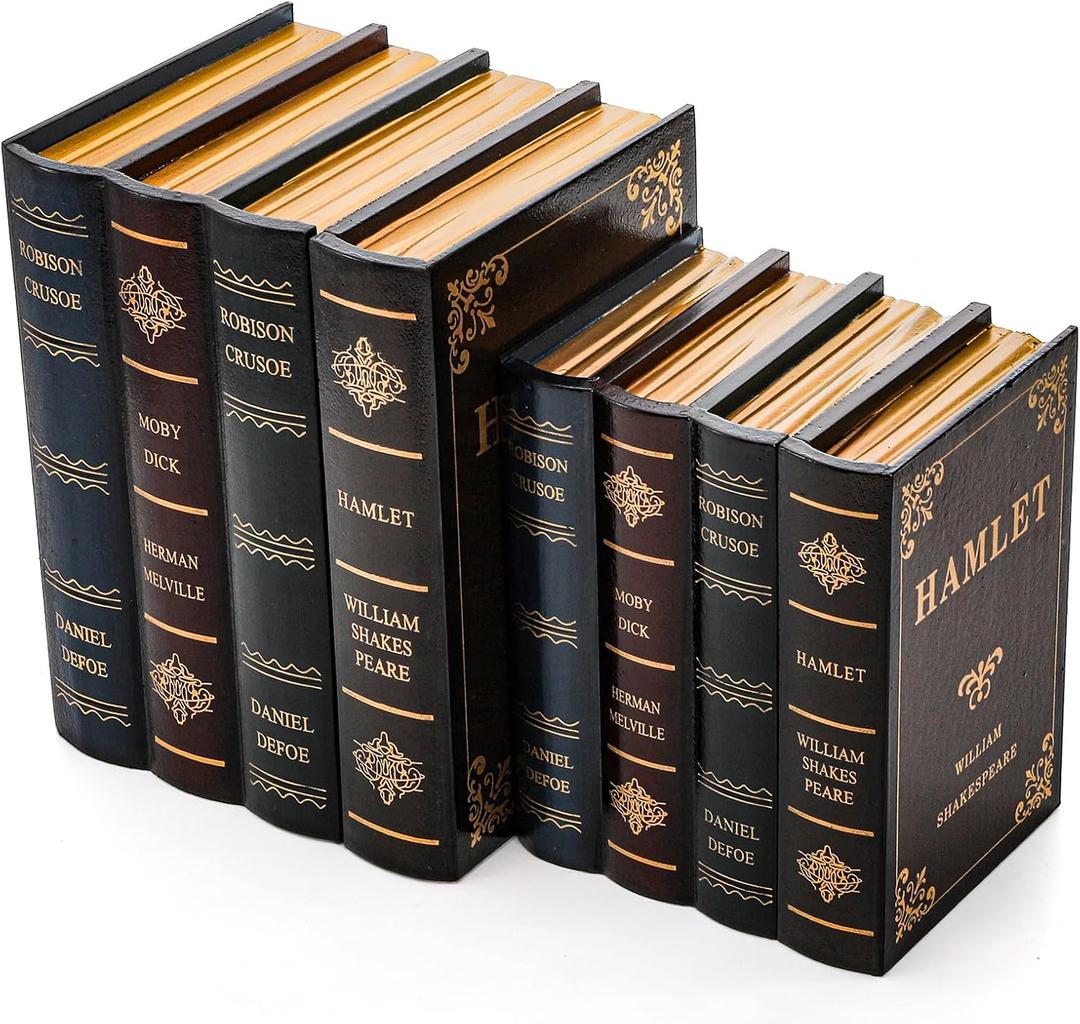 Tosnail 2 Pack Decorative Book Boxes Wooden Antique Bookshelf Decorations Vintage Book Storage Box - Hamlet