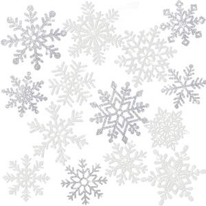 Winter Snowflake Cutouts - Glitter Paper Snowflake Decorations - 50Pcs White & Silver Double-Side Christmas Cutouts for Holiday Winter Wonderland Bulletin Board, Frozen Party Decor