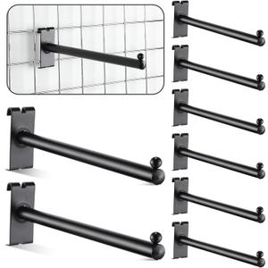 Therwen Pack of 10 Gridwall Hooks 12 Inches Straight Arm Faceout with One Ball Grid Wall Hangers Metal Grid Wall Panel Shelf Bracket Gridwall Accessories (Black)