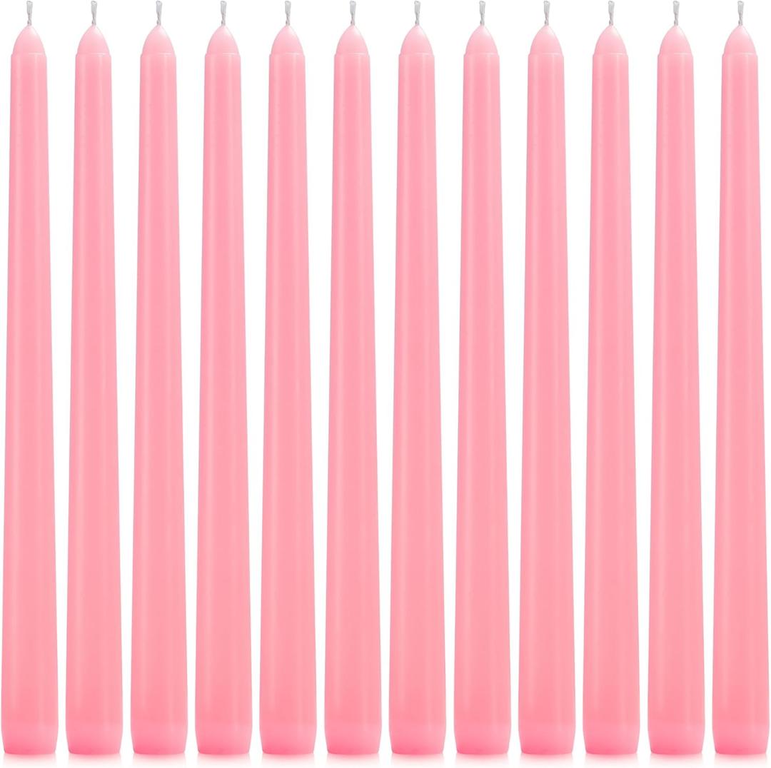12 Pack Pink Taper Candles - Taper Candles 10 Inch Dripless, Smokeless & Unscented - 8 Hours Long Burning - Tall Candlesticks - Ideal for Weddings, Dinner Parties, Home Decor, Birthday Party