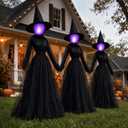 Dazzle Bright Halloween Witch Decorations Outdoor, 6 FT Set of 3 Light Up Head Holding Hands Witch with Stakes, Waterproof Witch Decor for Garden Yard Lawn Haunted House Decor