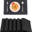 Leather Washable Placemats,Black Thick Faux Leather Heat Resistant Rectangle Table Mats,Waterproof Non-Slip Easy to Clean Placemats for Kitchen Coffee Dining Room Table Set of 6