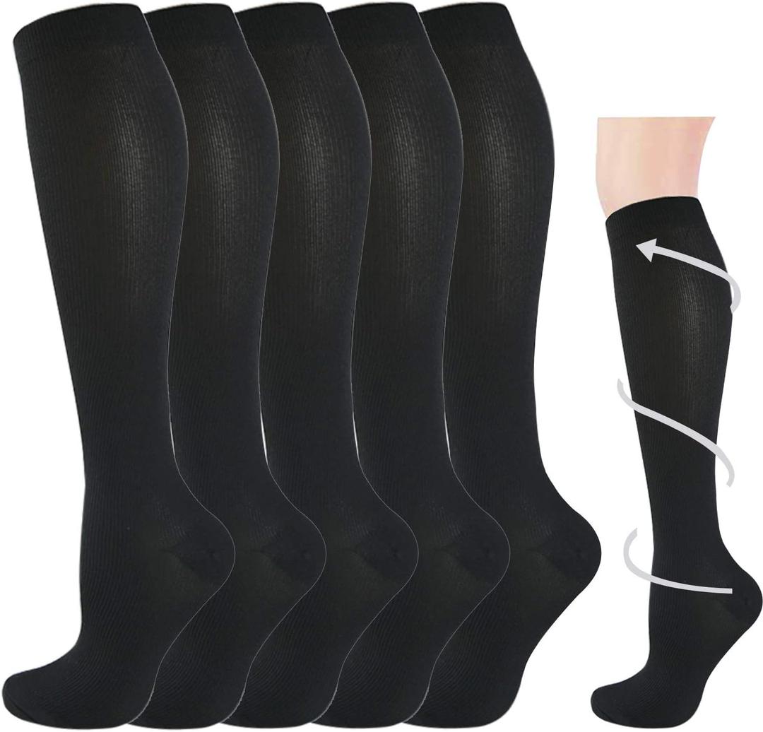 Graduated Compression Socks for Women&Men 20-30mmhg Knee High Socks Travel Hiking Running Stocking, Size L/XL