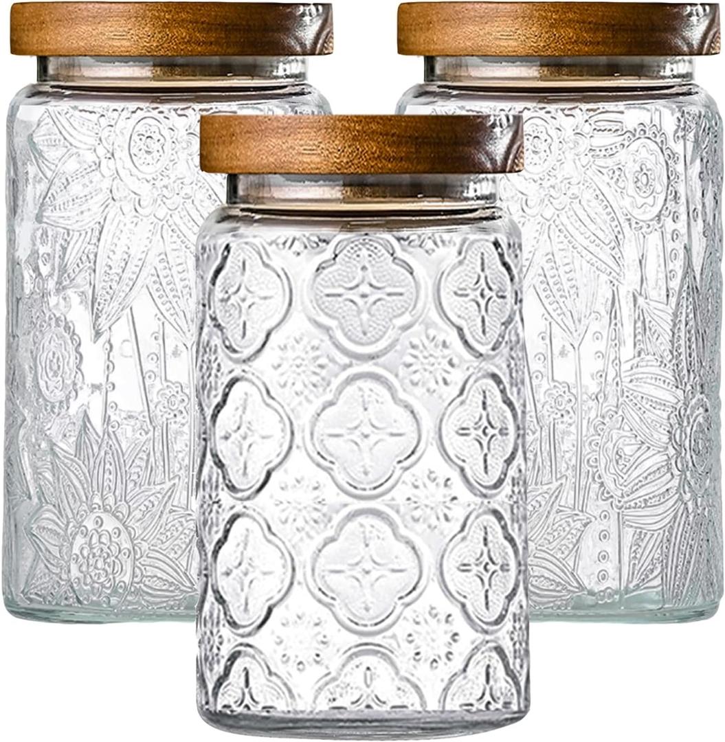 3-Pack 32oz Glass Jar With Airtight Lid,Kitchen Canisters For Countertop,Coffee Sugar Container Set,Pantry Glass Storage Containers For Flour,Candy,Loose Tea,Snack,Stash jar