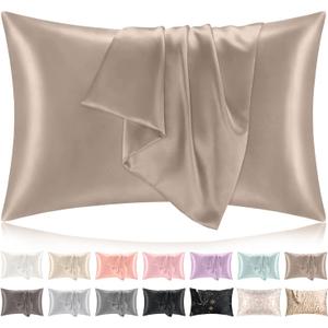 Softhour Silky Pillowcase Premium Satin Pillow Cases with Zipper Closure for Hair and Skin, Queen Size 20 x 30 Inches, Gifts for Women, Light Brown