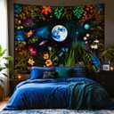 Delur Moonlit Garden Tapestry Boho Moon Floral Plant Tapestry Wall Hanging Colorful Flower Botanical Nature Night Landscape Headboard for Bedroom Living Room Home Decor (59.1" x 78.7")