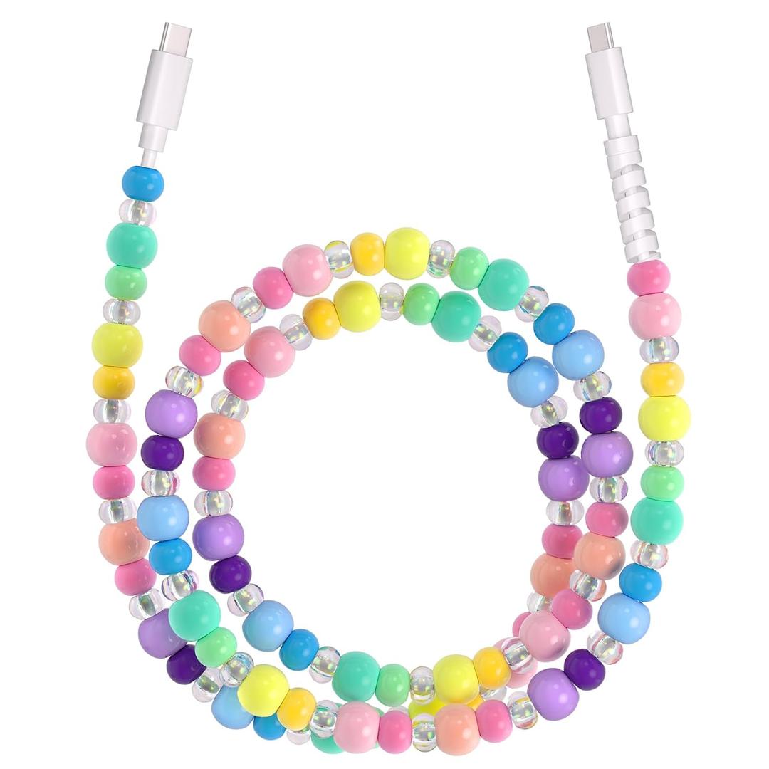 USB C to USB C Cable 3FT Colorful Candy Beaded USB Type C Cable for iPhone 17 16 15 Plus Pro Max 17 Air 16E iPad 10th A16 Pearl Type C Car iPhone Charger Fast Charging Cable for Samsung Galaxy S25 S24