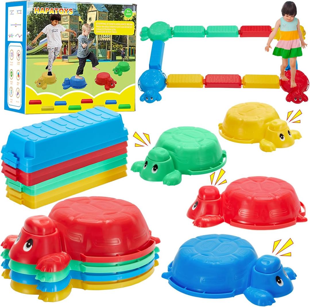 Balance Beams Stepping Stones For Kids - 12 Piece Turtle Jumping Stepping Stones Balance Beams, Toddler Indoor or Outdoor Play Obstacle Course, Stocking Stuffers for Active Kid Ages 2 3 4 5 6 Year Old