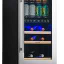 Newair 15" Wine and Beverage Refrigerator 9 Bottle and 48 Can Capacity, Beverage Cooler in Stainless Steel, Built-in or Freestanding Dual Zone Drink Fridge with Triple-Pane Glass Door