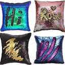 MOCOFO 4 Pack Glitter Sequins Pillow 16X16'' Decorative Pillow Cover Sequin Pillowcase Magic for Party Sofa Couch Car