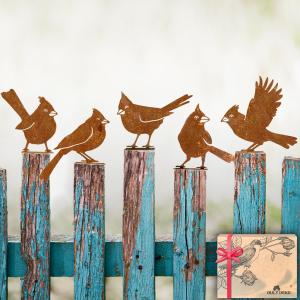5PCS Rusty Birds Decoration, Garden Decor Spring Decorations Outdoor, Metal Birds Yard Decor Perfect Yard Art and Large Outdoor Ornaments, Cardinal GiftsMetal Bird Silhouette Statues