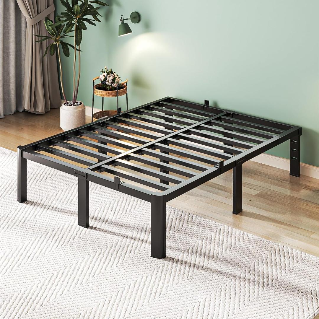 Queen Bed Frame, 14 Inch Heavy Duty Steel Platform, Noise-Free | 3500 lb heavy duty steel frame, scratch-proof feet, no box spring needed, easy assembly