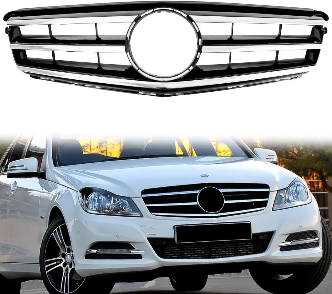 C300 Grill Front Grille for Mercedes Benz W204 C Class C250 C300 C350 C200 2008-2014, NOT Fit for C63 AMG Style Chrome Black Sport Style