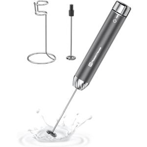 Maestri House Rechargeable Milk Frother with Stepless Speed Control, LunaFro Max Handheld Electric Foam Maker Waterproof Drink Mixer Foamer with Stand & Detachable Whisks for Lattes, Cappuccino (Space Gray)