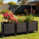 Raised Plant Box with Wheels 47.2"x15.7"x16.1", Raised Beds for Gardening Self Watering, Durable Metal Lockable Casters, Rectangular Garden Planter Perfect for Garden Patio Balcony Deck