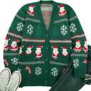 LUKYCILD Ugly Christmas Cardigan Sweaters for Women Button Down Sweaters with Pockets Open Front Knit Cardigan Funny Sweater (Green, XXL)