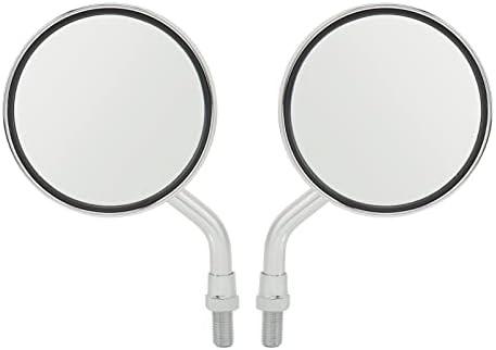 Motorcycle Rear View Mirror, 1 Pair Universal Motorcycle 3.4 Inch Side Mirror Wide Vision Motorcycle Handlebar Round Mirror 8mm 10mm Thread(Silver)