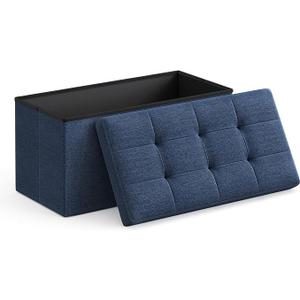 SONGMICS MAZIE Collection - 30 Inches Folding Storage Ottoman Bench, Ottoman Foot Rest, End of Bed Bench, Storage Chest, Load 660 lb, for Living Room, Bedroom, Entryway, Midnight Blue ULSF47IN