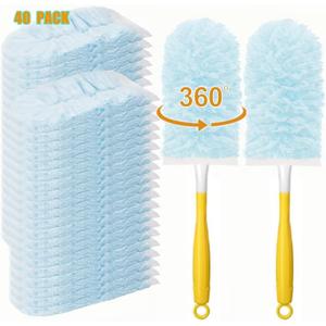 40 Count Duster Refills for Swiffe Duster,360 Heavy Duty Duster Refills, Disposable Microfiber Duster for Cleaning Dusting Furniture Blind Ceiling Fan (40 Count Refills+2 Handle)