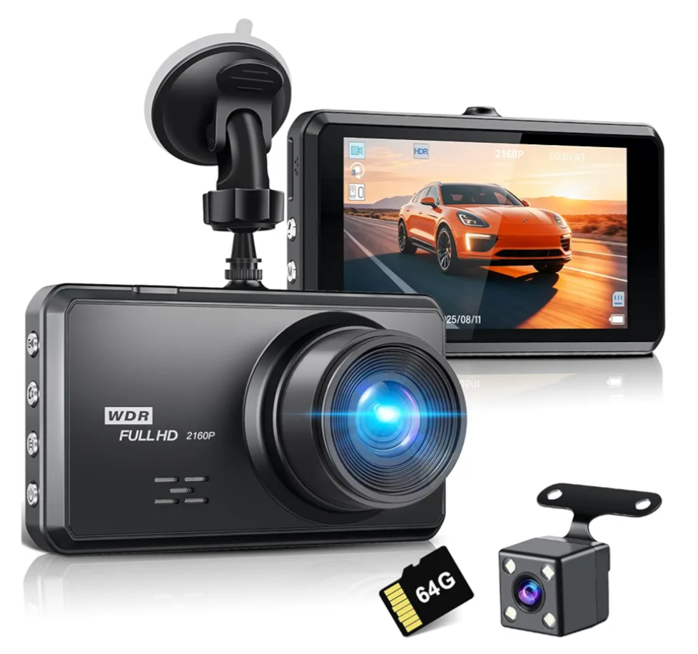 Miden S7 4K Dash Cam Front and Rear, 64G SD Card,2160P+1080P FHD Dual Dash Camera for Cars,176°+160° Wide Angle,3.2'' IPS Screen Dashcam,Loop Recording,G-Sensor,WDR,24H Parking Monitor,Night Vision