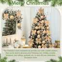 Wettarn 53 Pcs Christmas Velvet Ornaments Kit Include 15 3.15" Velvet Balls, 30 Bows (Wide & Narrow), 1 Wide & 1 Narrow Ribbon (5 yds Each), 6 Flocked Ball Picks for Xmas Decor (Beige)