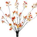 6PCS Fall Stems Artificial Ficus Branches Autumn Table Decor Fall Branches Filler Fake Ficus Twig Plants Fake Leaves for Home Office Party Wedding Centerpieces Shop Decor (Orange)