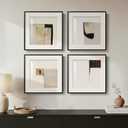4 Piece Framed Neutral Abstract Wall Art Set, Tan and Black Geometric Modern Pictures Prints, Minimalist Luxury Paintings Artwork for Bedroom, Bathroom, Hallway and Living Room 12x12 Inch