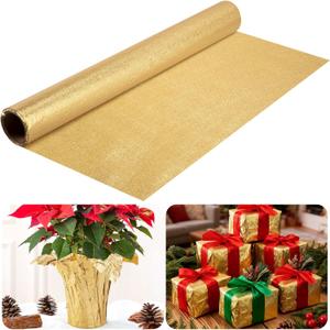 Iceyyyy 10 Yard Christmas Plant Pot Floral Foil, Matte Texture Floral Foil Plant Pot Covers, Golden Florals Foils Wrapping Paper for Home Garden Pots Vases DIY Decoration