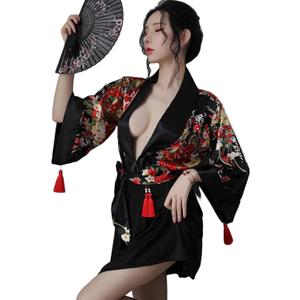 SINMIUANIME Women's Sexy Cosplay Japanese Kimono Traditional Style Yukata Printed Pajamas Costumes (Classic, A247Black)