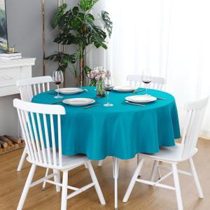 FOLINS&HOME Teal Round Tablecloth - 48 Inch Turquoise Waterproof Heavy Duty Wrinkle Free Polyester Circle Table Cloth Spillproof Washable Wipeable Circular Table Cover for Party, Wedding, Dining