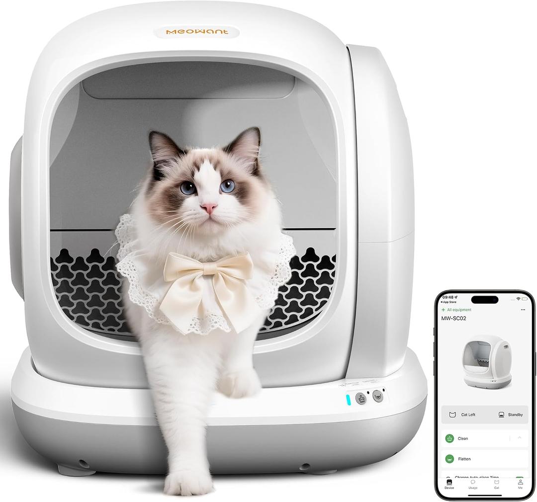 Meowant Self Cleaning Litter Box, Automatic Litter Box Self Cleaning with APP Control, 75L Extra Large Open Low Entry Smart Cats Litter Boxs for Multi-Cat Compatible Senior Cats Large Cats