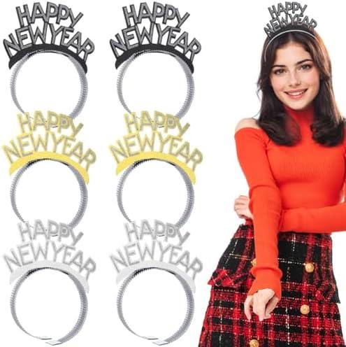 Amosfun HAPPY NEW YEAR Headband Tiara New Years Party Favors Gold Silver Black 10 Pieces