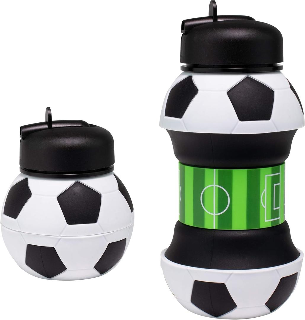 Maccabi Art Clip-On Collapsible BPA-Free Silicone Soccer Ball Water Bottle for Kids, 18 Oz. Size