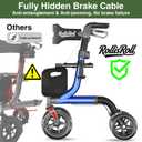 Walkers for Seniors with Seat, Foldable Rollator Walker, Reinforced Aluminum Frame, 10" Big Rubber Wheels for All Terrain, Built-in Cable, Lightweight Rolling Walker, Blue