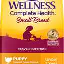 Wellness Complete Health Small Breed Puppy Dry Dog Food, Wholesome Grain Kibble, Natural, Turkey, Oatmeal, and Salmon Recipe, 4 lb Bag