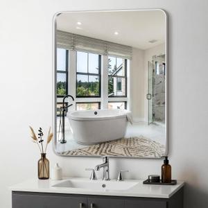 Delma Bathroom Vanity Mirror, Black Framed Bathroom Mirror for Over Sink, High-Definition Bathroom Mirror, Versatile Bathroom Vanity Mirror, Hangs Horizontally or Vertically(36x30, Silver)