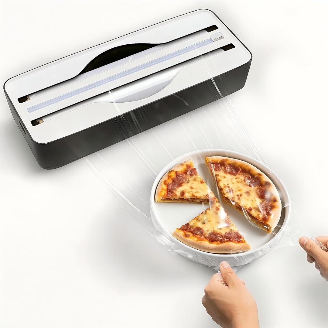 StoraRoll Wrap Dispenser 2-in-1, Drawer Organizer for Foil, Plastic Wrap, Parchment and Wax Paper with Safety Cutters and Labels for Kitchen Organization Glad wrap Cutter (Black)