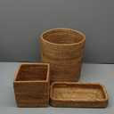 3 Pcs Rattan Bathroom Accessories Set Wicker Handwoven Trash Can Basket Waste Paper Basket Square Tissue Box Holder Toilet Vanity Tray for Kitchen Office Organizer Decorative(Natural)