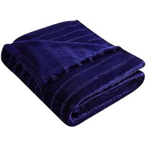 FINENESS Couch Lightweight Warm Throw Blanket Navy Blue 50" x 60",Travel Blanket Cozy Plush Fuzzy Plaid Striped Blankets for Sofa