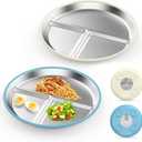 Stainless Steel Kids Plates (2 Pack): 9" Divided Plates with Silicone Suction for Babies, Unbreakable Dinner Dishes for Toddlers, Non Toxic, BPA Free, Anti-Slip, Dishwasher Safe (Bule & Yellow)