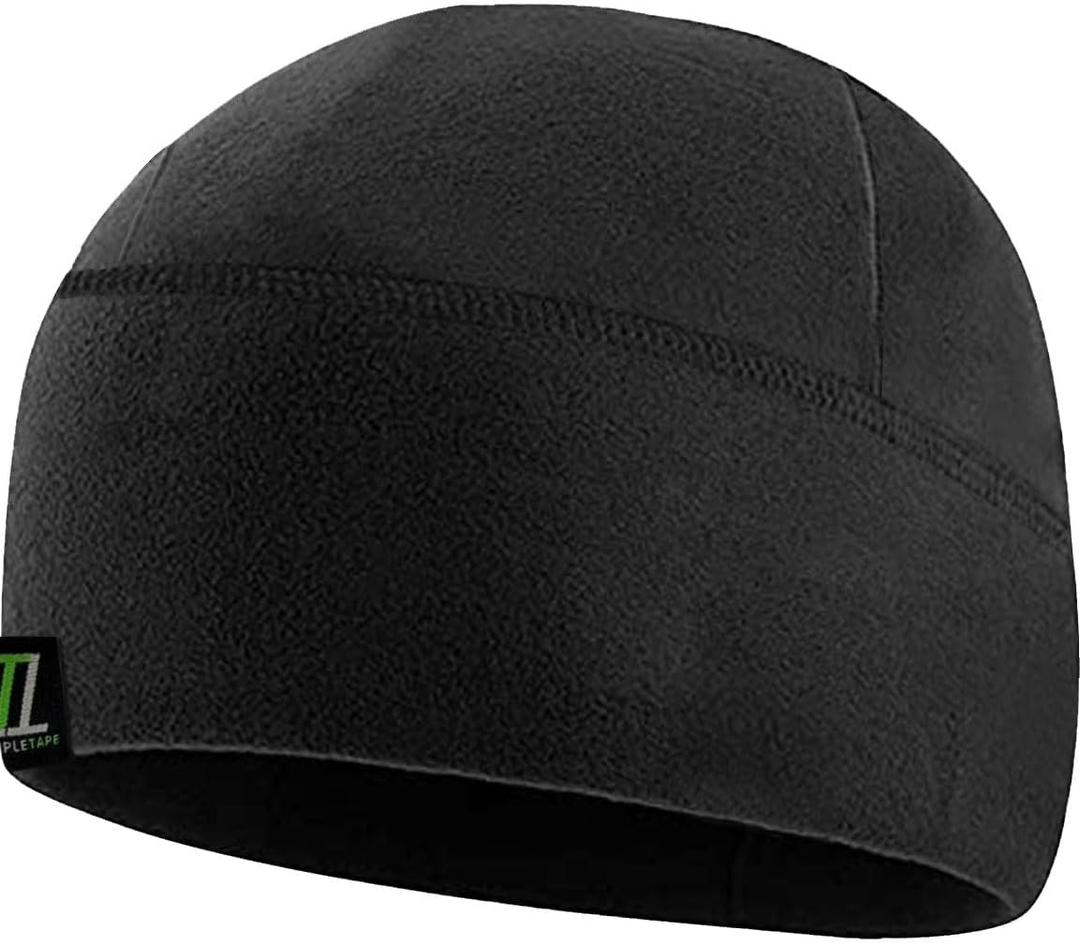 Temple Tape Tactical Fleece Watch Cap Beanie  Skull Cap Fleece Hat - Mens & Women (One Size, Black)