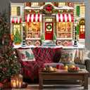 Merry Christmas Candy House Backdrop Banner 71x43 Inch Winter Holiday Storefront Scene with Gingerbread Window Display Large Christmas Decoration for Party Wall Indoor Use