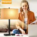 21" Touch Bedside lamps with 2 USB & AC Outlets, 3-Way Dimmable Bedside Table Lamps Set of 2 for Bedroom Living Room Office Reading, Beige Linen Shade Lamps for Night Stands, 2700K LED Bulbs Included