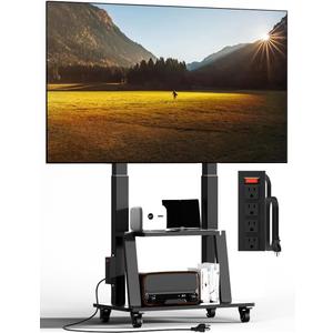 Mobile TV Cart with Power Outlet Rolling TV Stand for 42 to 100 inch Television Heavy Duty Portable TV Stand on Wheels, Height Adjustment, Holds Up to 180 LBS, Vesa 200200-900600mm