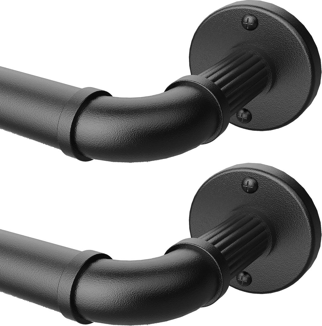 Black Curtain Rods 72 to 144" (6-12Ft) for Window,Outdoor Rods,Industrial 1Inch Pole,Rustic Wrap Around Rod Brackets,Simple rods Indoor/Outdoor Use, Set of 2