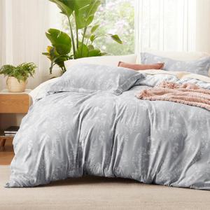 Bedsure Twin/Twin XL Duvet Cover - Reversible Grey Duvet Cover Set with Zipper Closure, 2 Pieces Cute Floral Patterned Bedding Set with 8 Corner Ties and 1 Pillow Sham